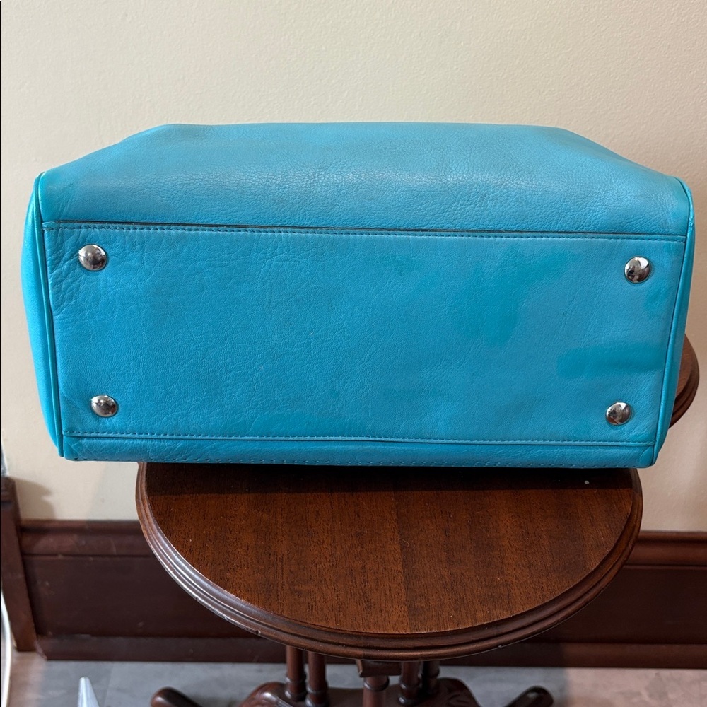 Coach perforated leather Haley Satchel turquoise/white tassels & hangtag Exce - Picture 9 of 17